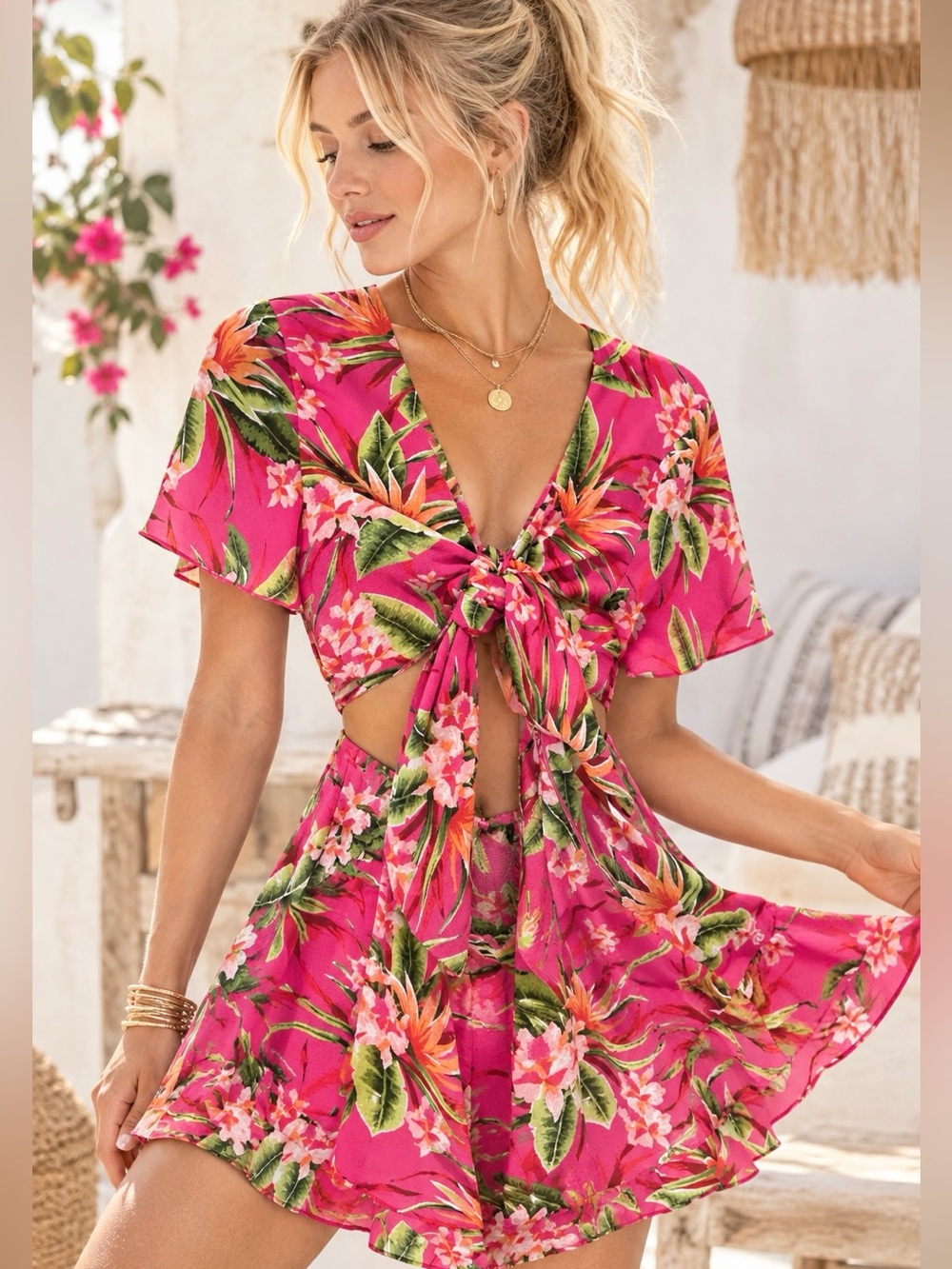Show Me Your Mumu Riviera Romper Small Truly Tropical Pebble Floral